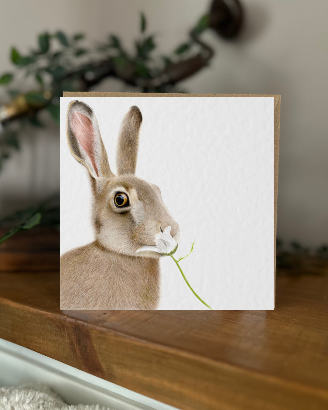 Hand Drawn Hare Card, Textured Cardstock Greeting (148mm x 148mm), Blank Inside