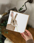 Hand Drawn Hare Card, Textured Cardstock Greeting (148mm x 148mm), Blank Inside