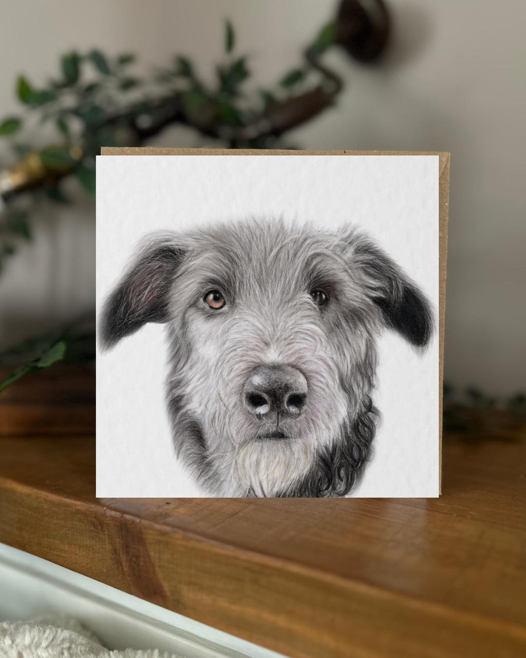 Hand Drawn Irish Wolfhound Card, Textured Greeting (148mm x 148mm), Blank Inside