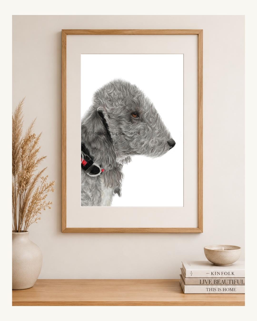 Bedlington Terrier Wall Art Print, Original Coloured Pencil Drawing, Signed Artist (A4, A5)