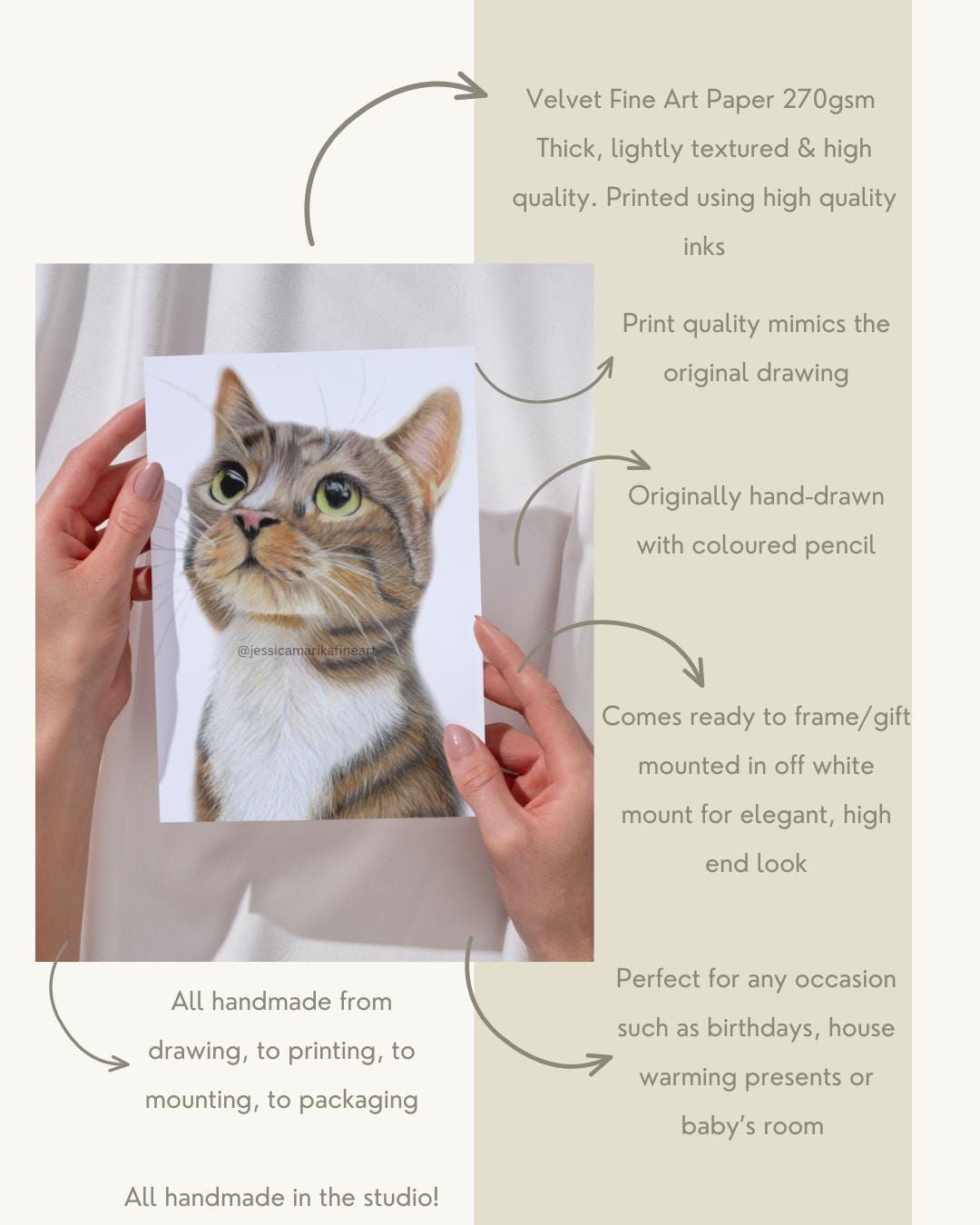 Tabby Cat Coloured Pencil Portrait Mounted Print: Cosy Animal Wall Art (A5, A4)