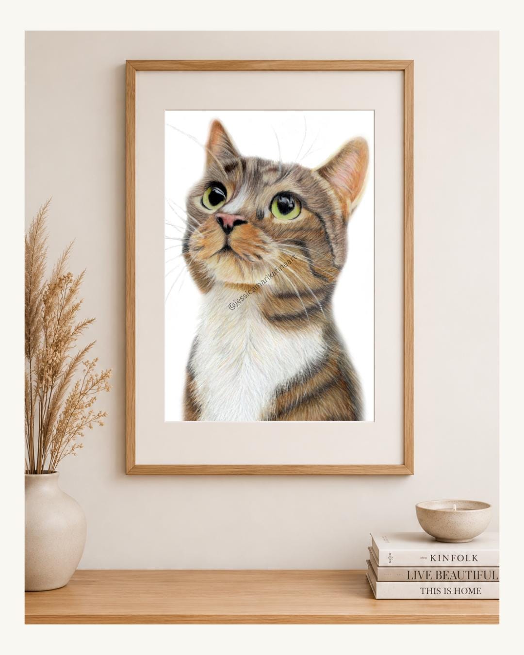 Tabby Cat Coloured Pencil Portrait Mounted Print: Cosy Animal Wall Art (A5, A4)