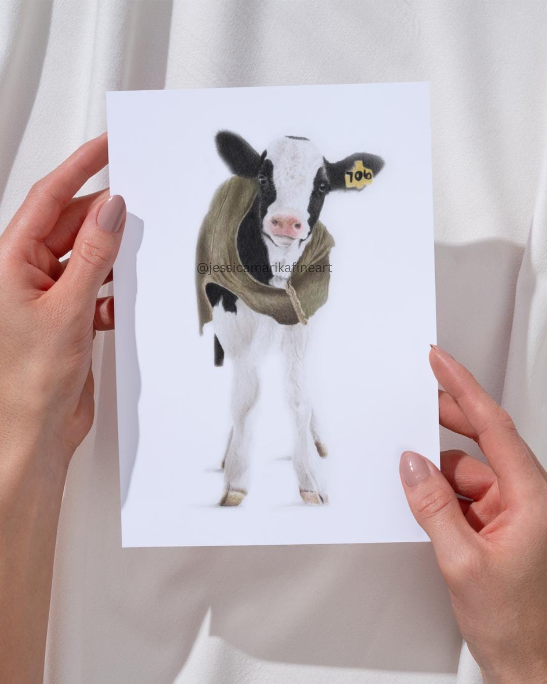 Cow Calf Fine Art Print: "Udderly Cosy" Mounted Coloured Pencil Drawing Wall Art (A5 A4)