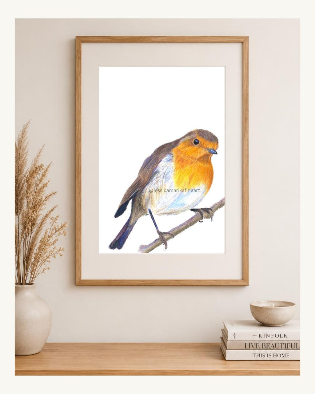 Robin Fine Art Print: "Friendly Little Visitor" Coloured Pencil Drawing Wall Art (A5 A4)