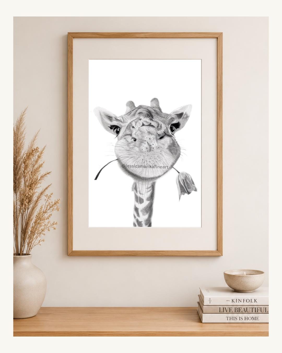 Giraffe Coloured Pencil Drawing Mounted Print: "Tallest Bloom" Wall Art (A5/A4)