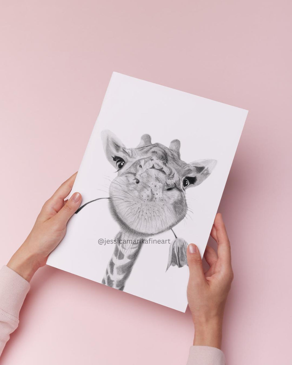 Giraffe Coloured Pencil Drawing Mounted Print: "Tallest Bloom" Wall Art (A5/A4)