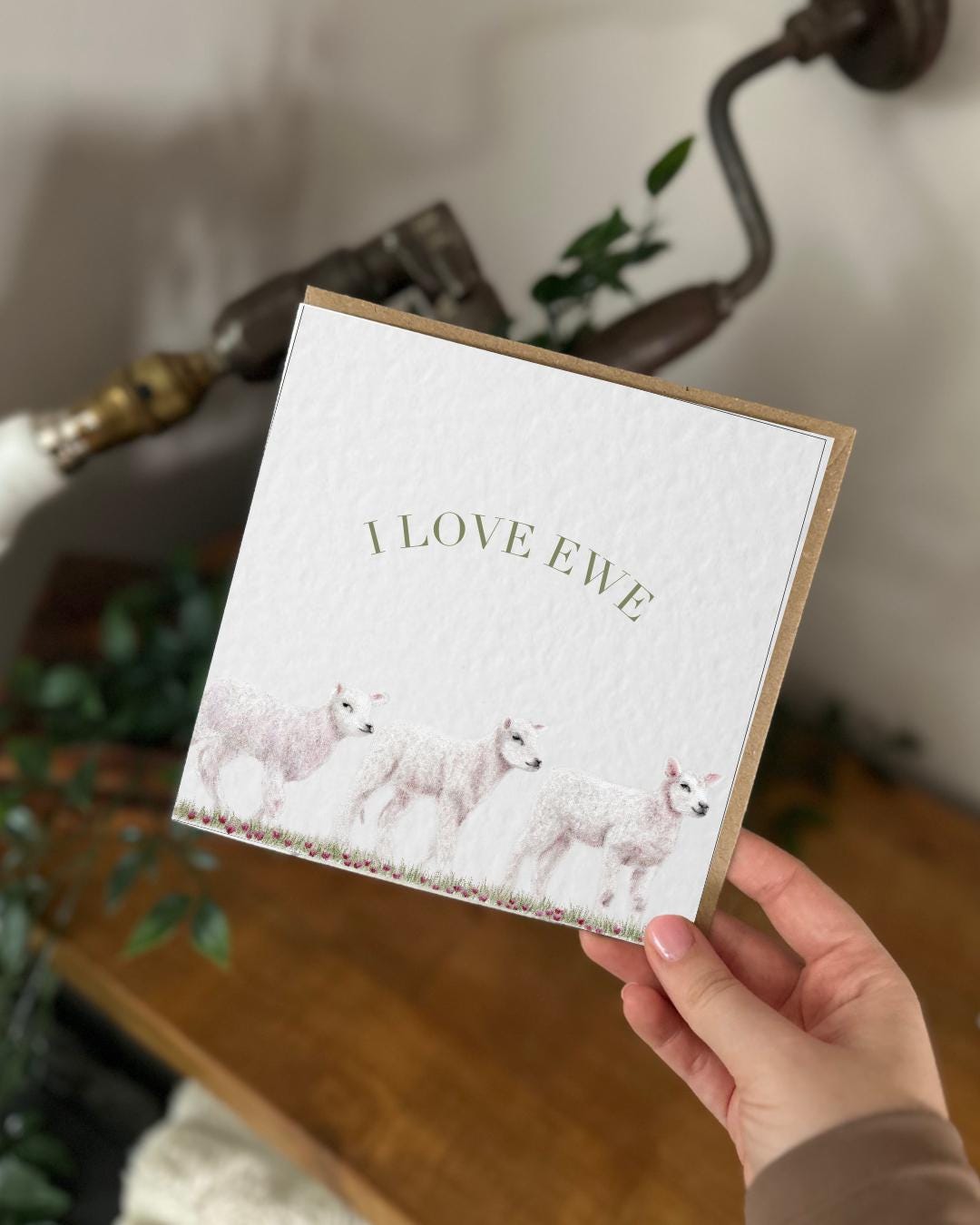Hand Drawn Sheep Lamb Card, Textured Cardstock Greeting (148mm x 148mm), Blank Inside