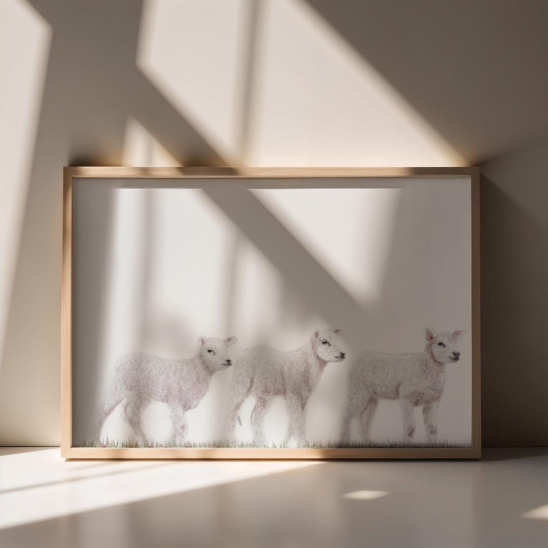 Sheep Lamb Fine Art Print: "Little Lambs" Coloured Pencil Drawing Wall Art (A5 A4)