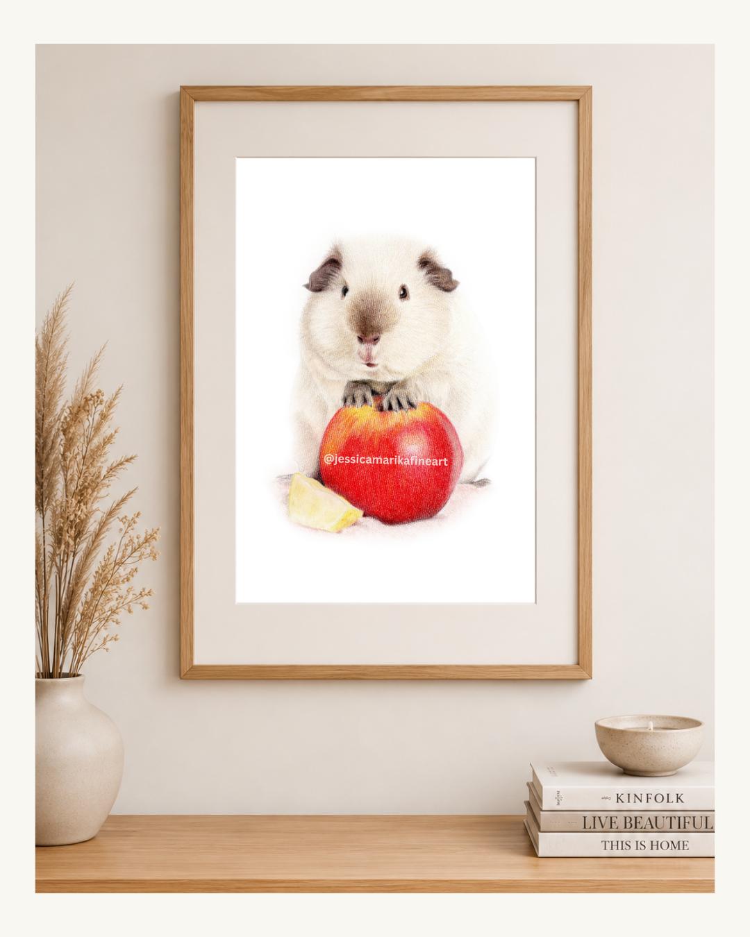 Guinea Pig Fine Art Print: "Pip Squeak" Coloured Pencil Drawing Wall Art (A5 A4)