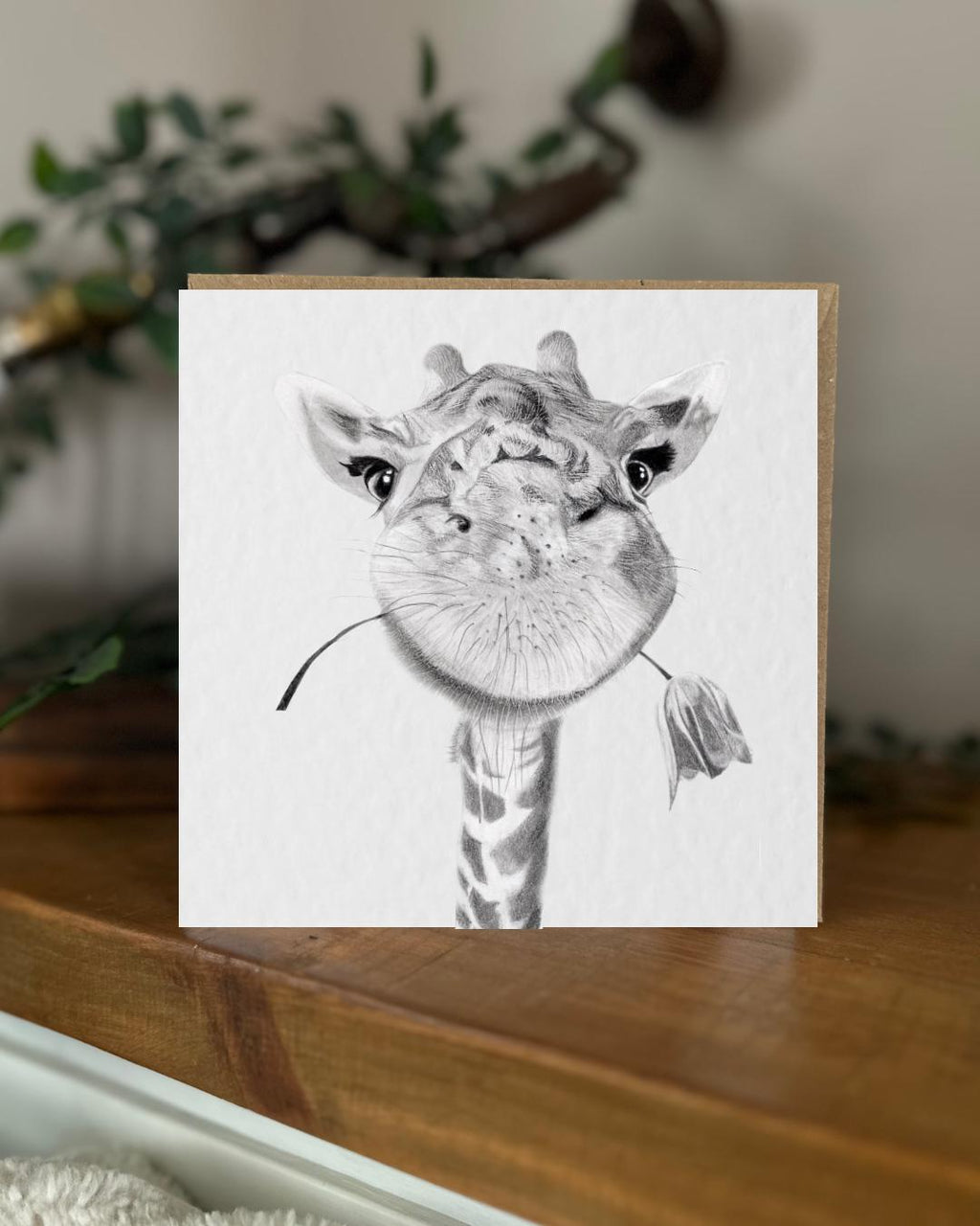Hand Drawn Giraffe Card, Textured Cardstock Greeting (148mm x 148mm), Blank Inside