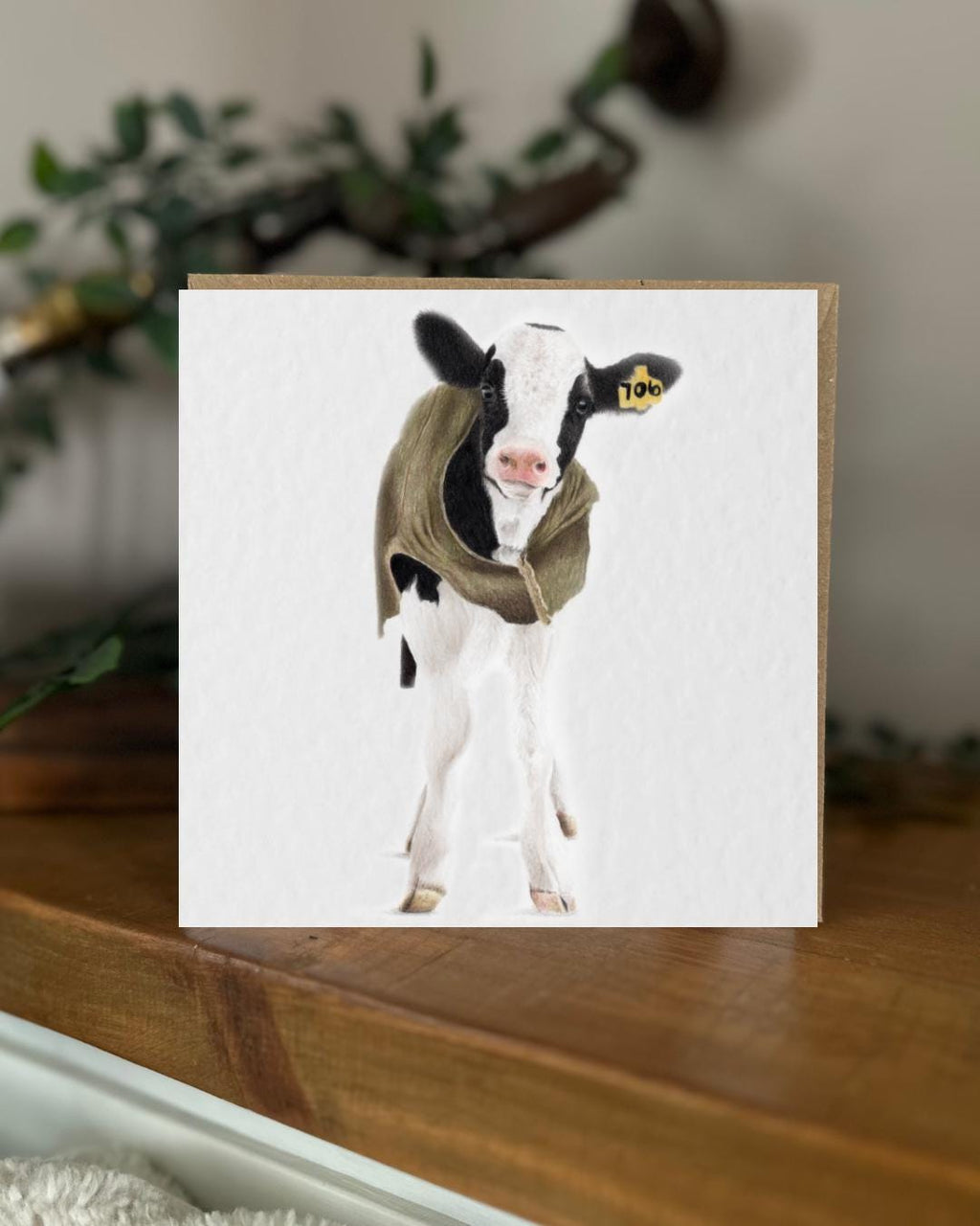 Hand Drawn Calf Greeting Card, Textured Cardstock Greeting (148mm x 148mm), Blank Inside