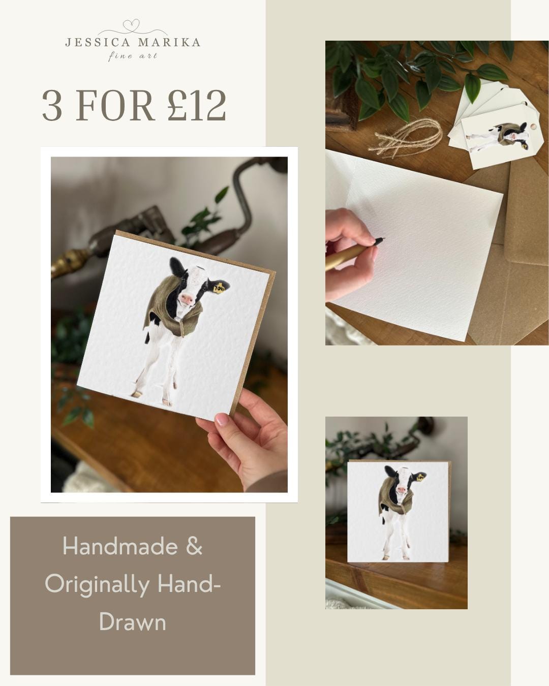 Hand Drawn Calf Greeting Card, Textured Cardstock Greeting (148mm x 148mm), Blank Inside