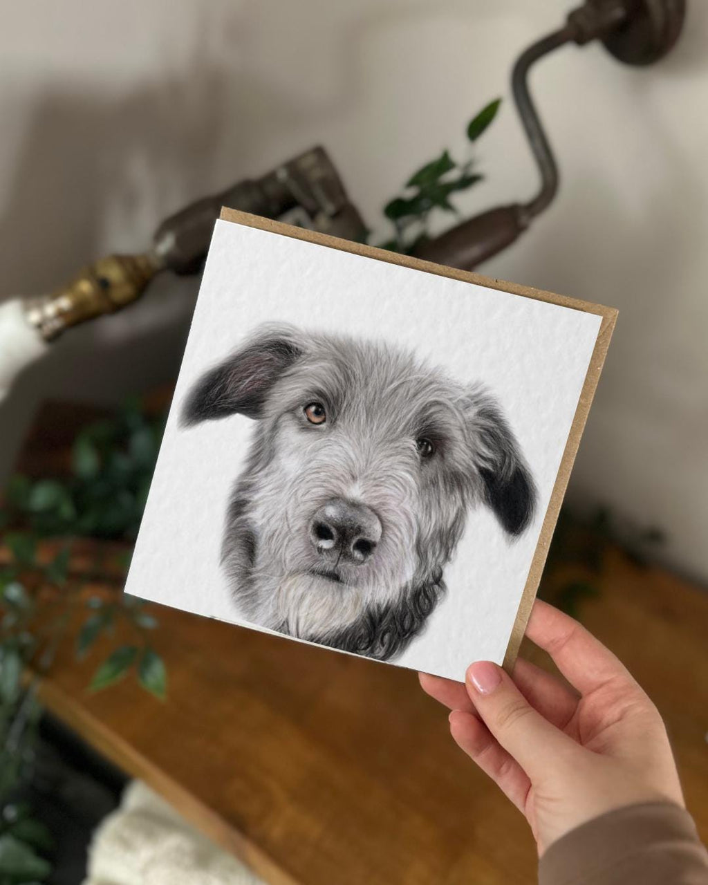 Hand Drawn Irish Wolfhound Card, Textured Greeting (148mm x 148mm), Blank Inside