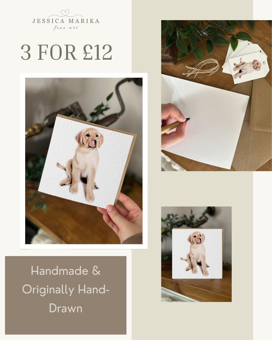 Hand Drawn Labrador Puppy Card, Coloured Pencil Drawing, Textured Cardstock (148mm x 148mm), Blank Inside