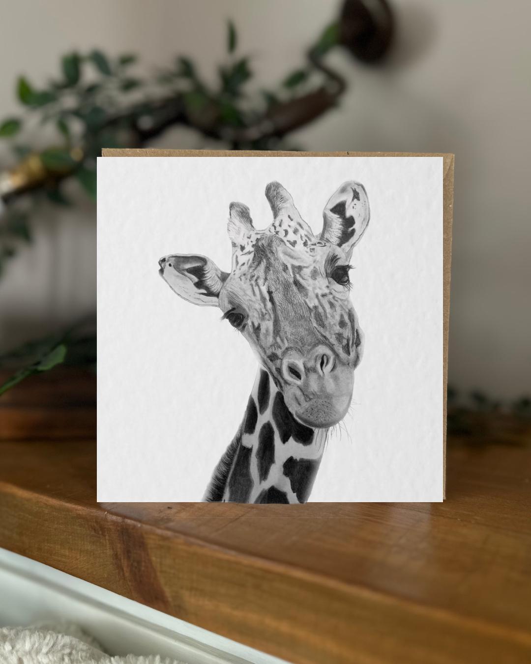 Hand Drawn Giraffe Greeting Card, Textured Cardstock Greeting (148mm x 148mm), Blank Inside