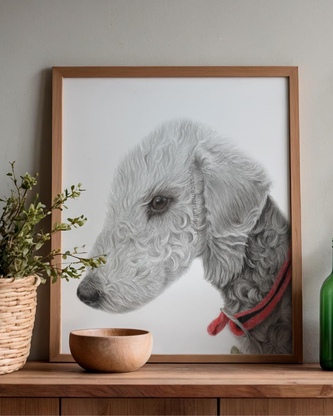 Bedlington Terrier Wall Art Print, Original Coloured Pencil Drawing, Signed Artist Mounted Print (A5, A4)