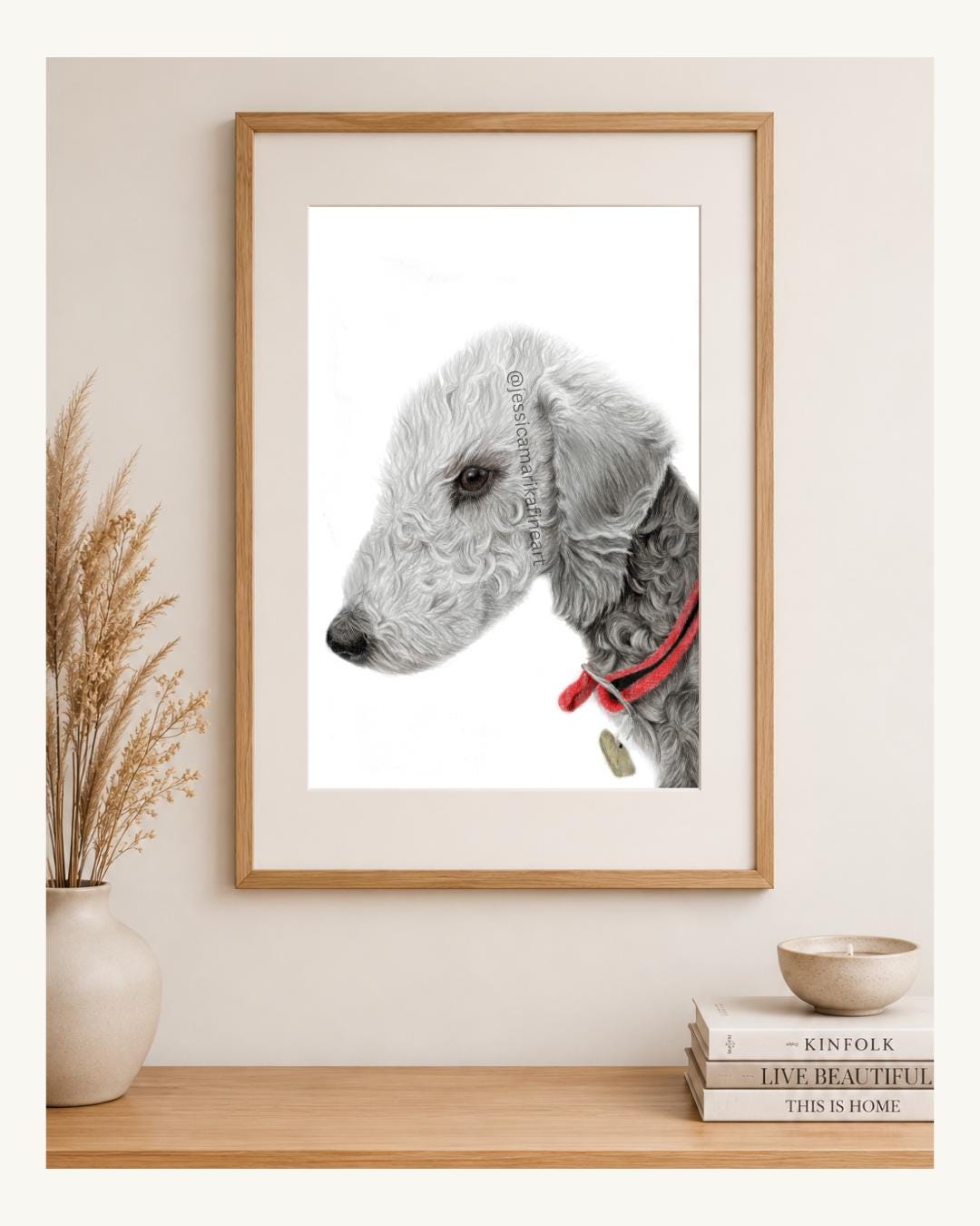 Bedlington Terrier Wall Art Print, Original Coloured Pencil Drawing, Signed Artist Mounted Print (A5, A4)