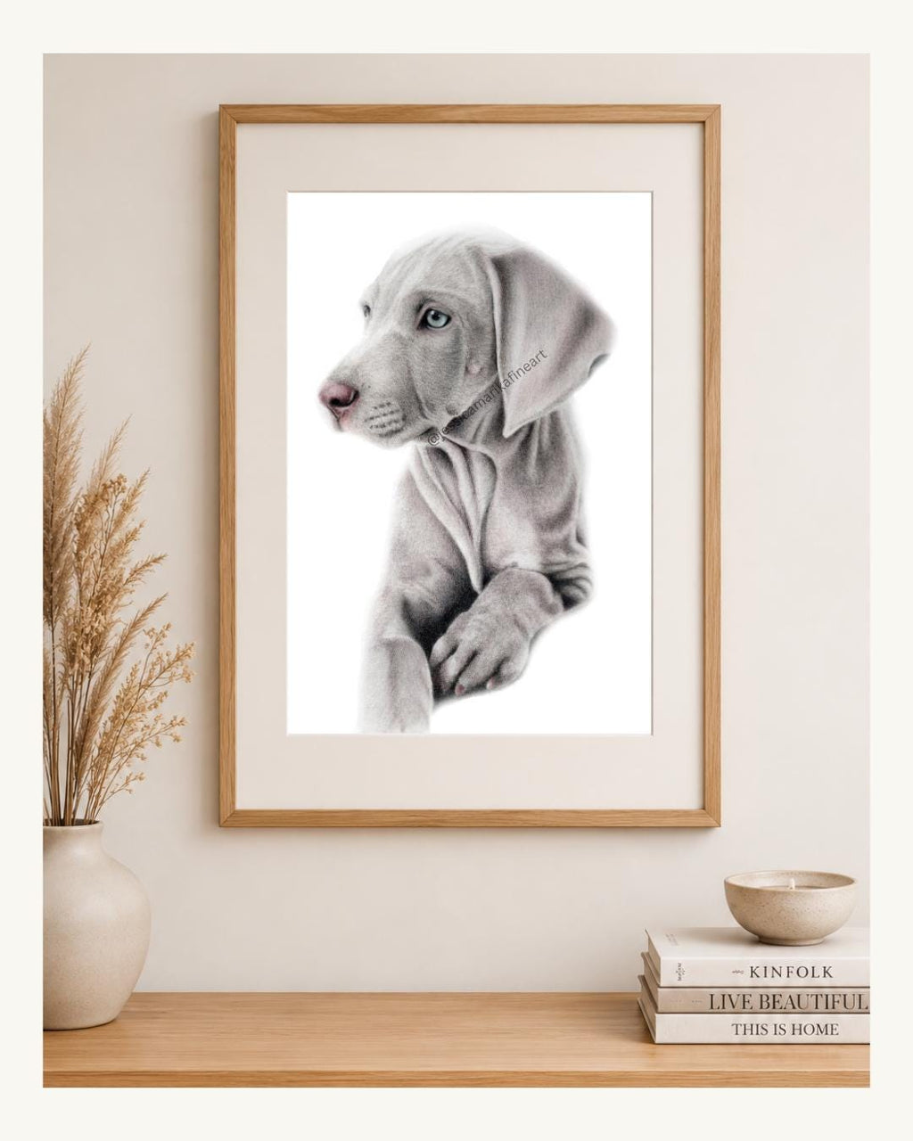 Weimaraner Dog Portrait Print: Mounted Coloured Pencil Drawing, A5/A4 Wall Art