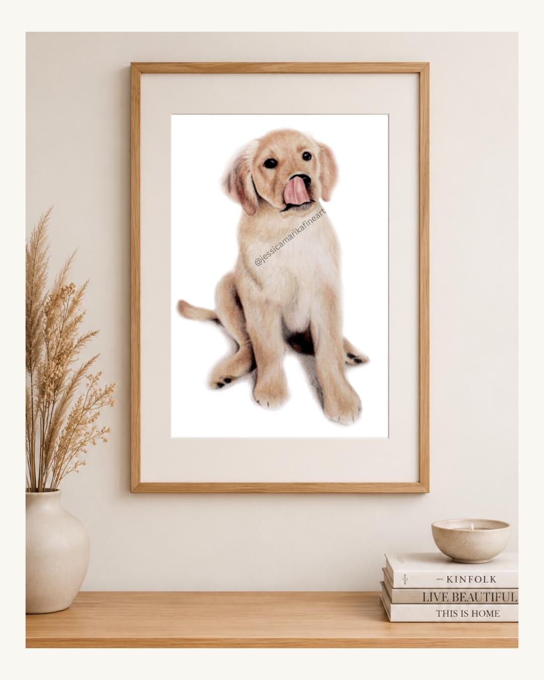 Labrador Puppy Fine Art Print: Mounted Coloured Pencil Dog Portrait (A5/A4)