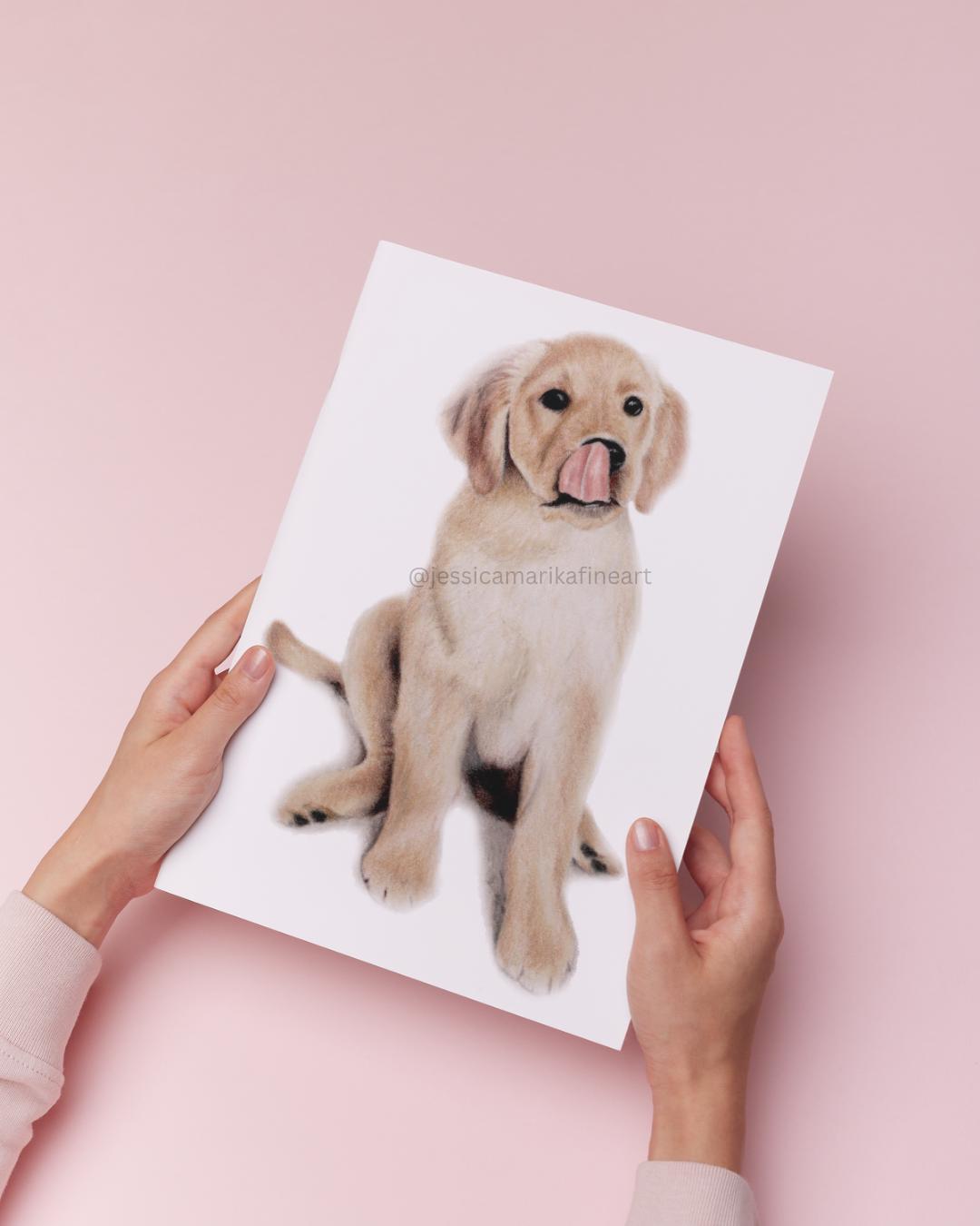 Labrador Puppy Fine Art Print: Mounted Coloured Pencil Dog Portrait (A5/A4)