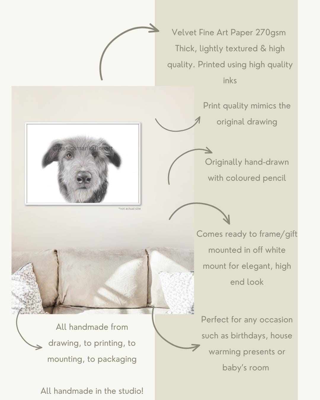 Irish Wolfhound Fine Art Mounted Print: Gentle Giant Dog Portrait Wall Art (A5, A4)