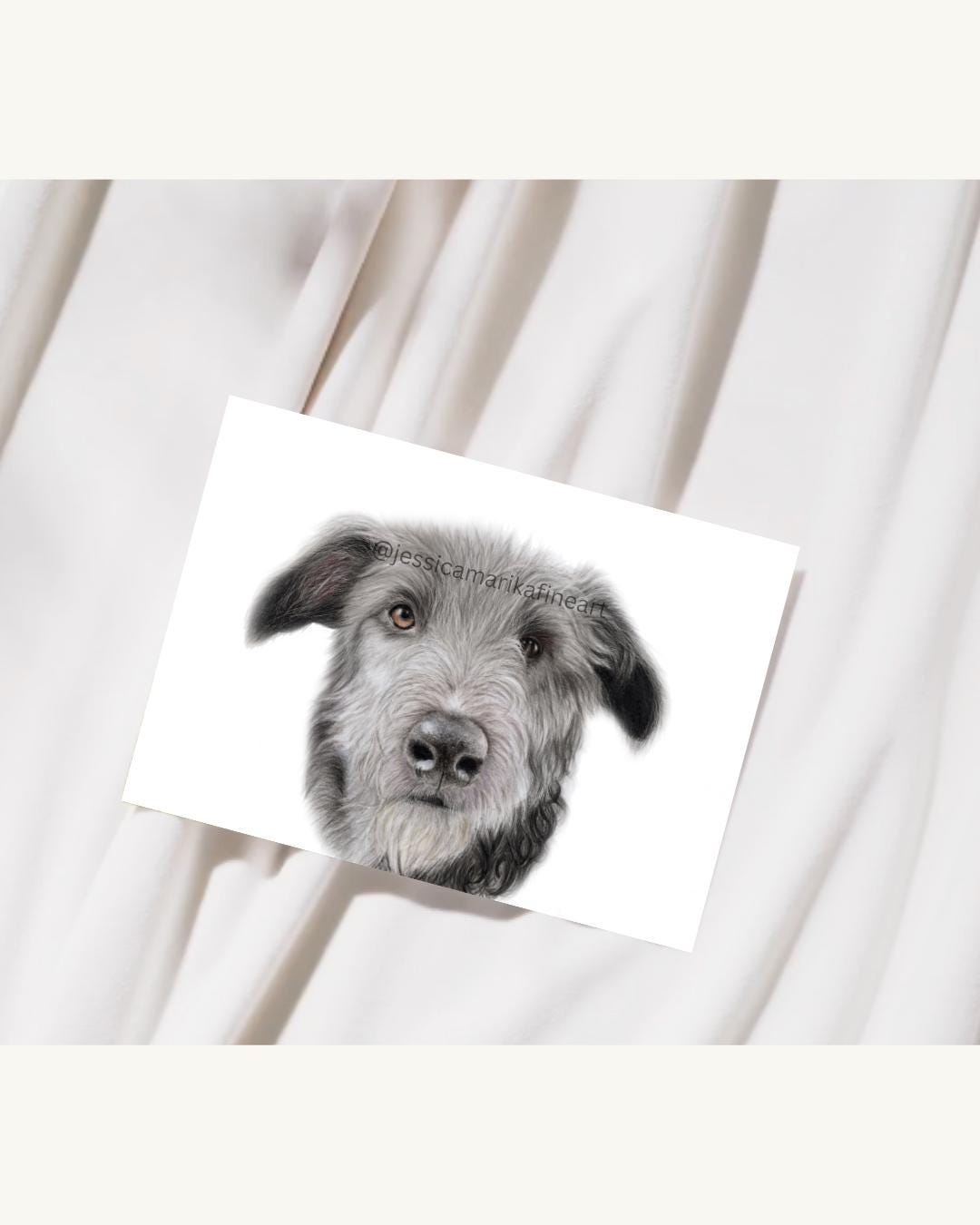 Irish Wolfhound Fine Art Mounted Print: Gentle Giant Dog Portrait Wall Art (A5, A4)