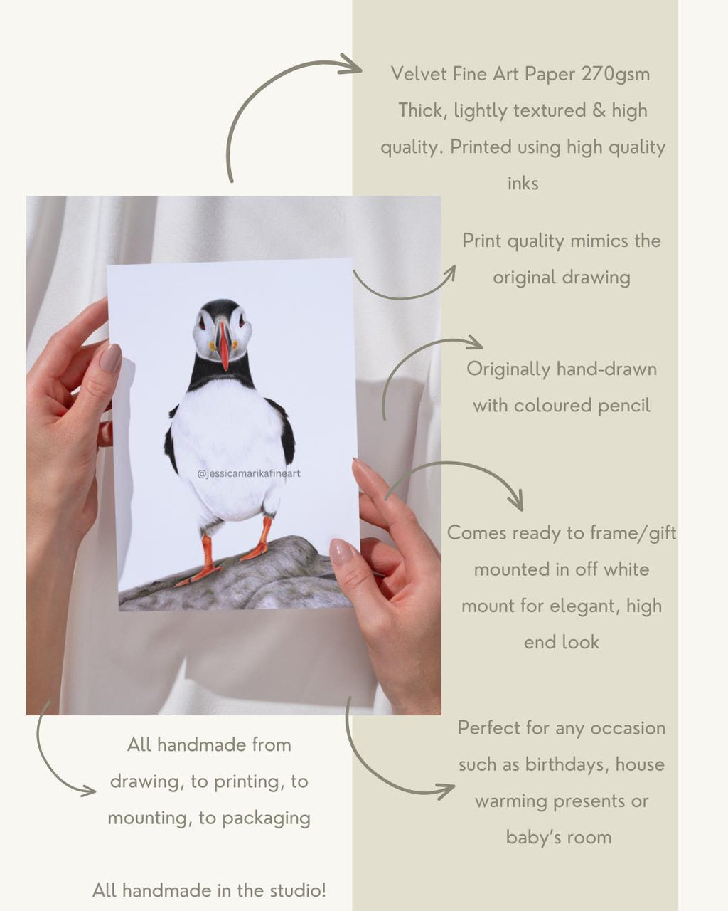 Puffin Fine Art Print: "Beak too Chic" Coloured Pencil Drawing Wall Art (A5 A4)