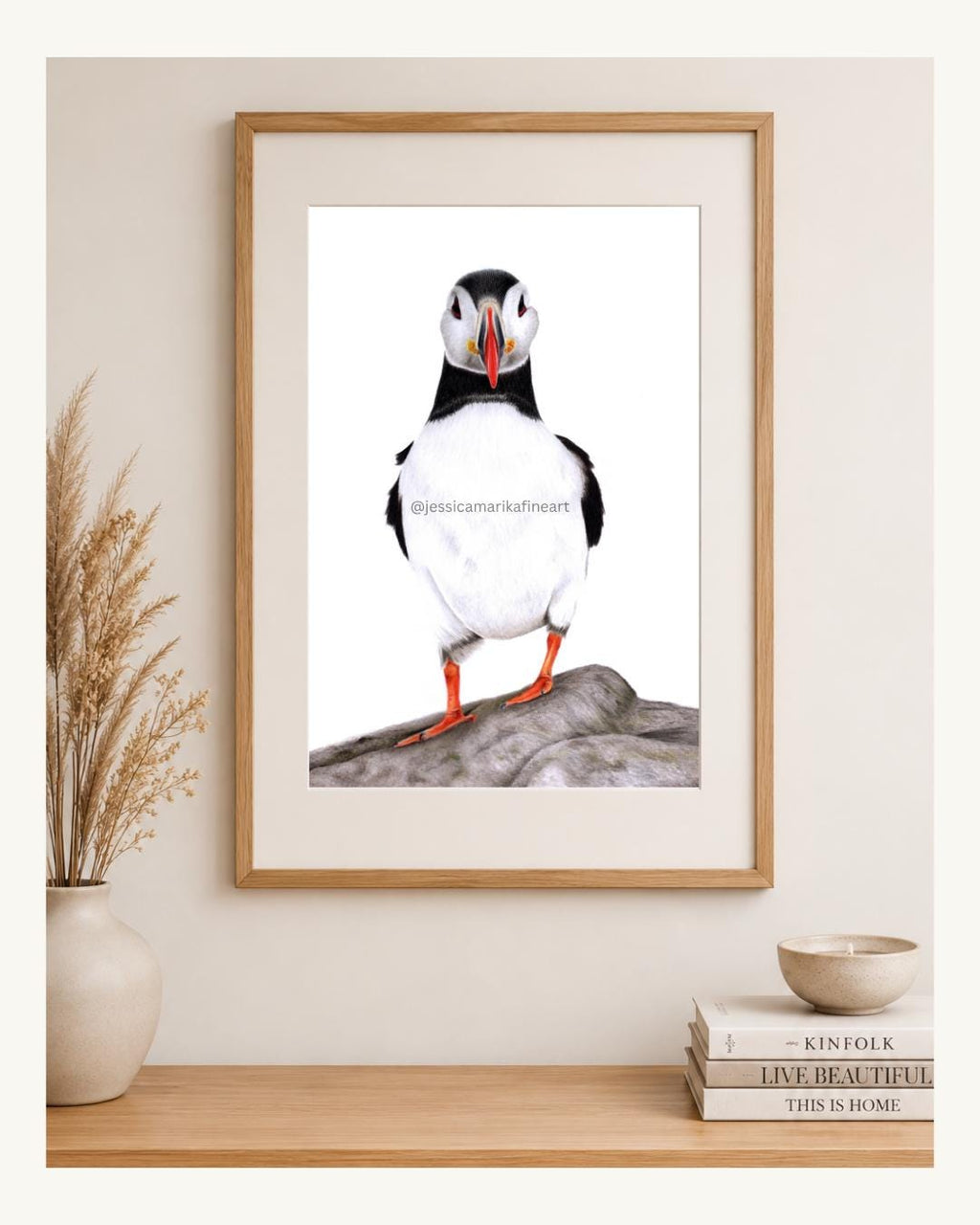 Puffin Fine Art Print: "Beak too Chic" Coloured Pencil Drawing Wall Art (A5 A4)