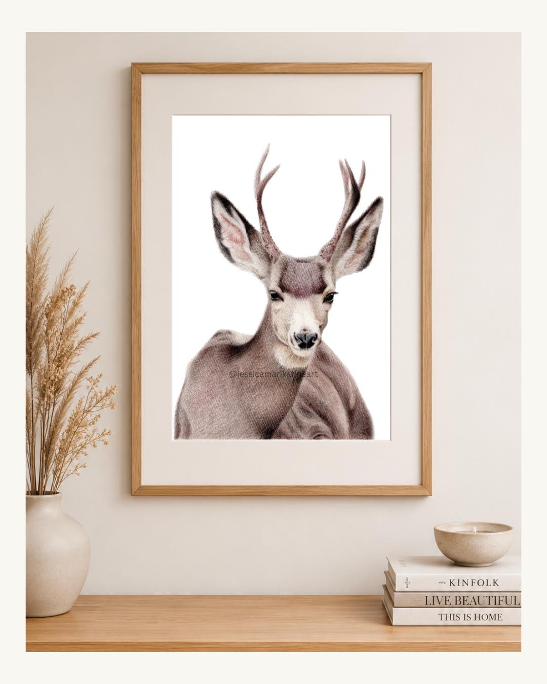 Deer Coloured Pencil Art Print: Wildlife Wall Art (A5 A4)