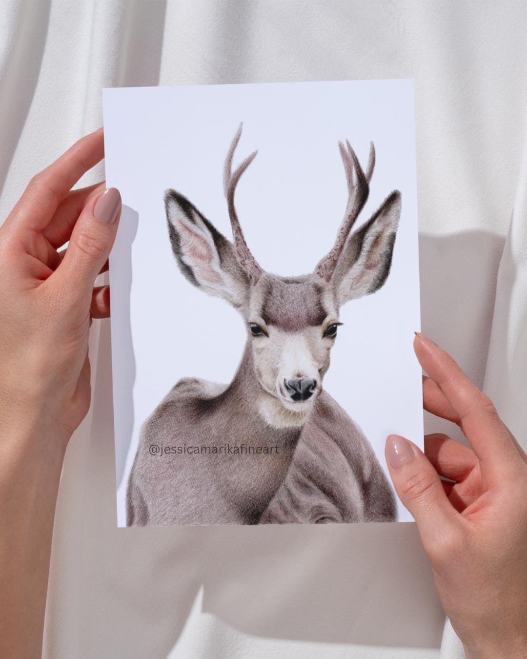 Deer Coloured Pencil Art Print: Wildlife Wall Art (A5 A4)