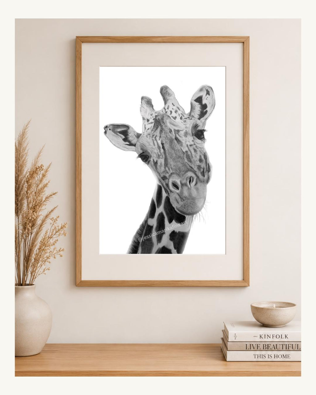 Giraffe Mounted Fine Art Print: "Above the Clouds" Coloured Pencil Drawing Wall Art (A5, A4)