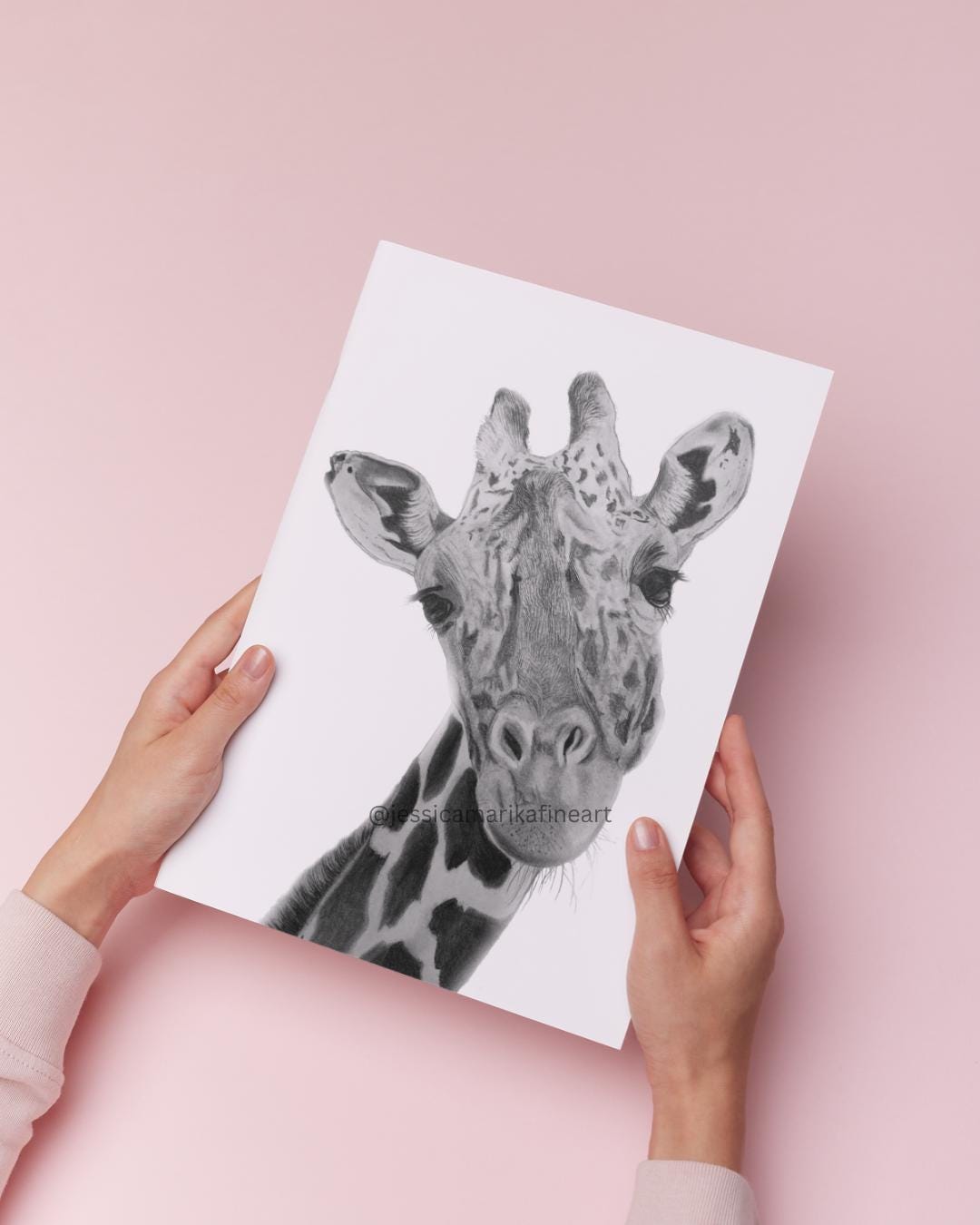 Giraffe Mounted Fine Art Print: "Above the Clouds" Coloured Pencil Drawing Wall Art (A5, A4)