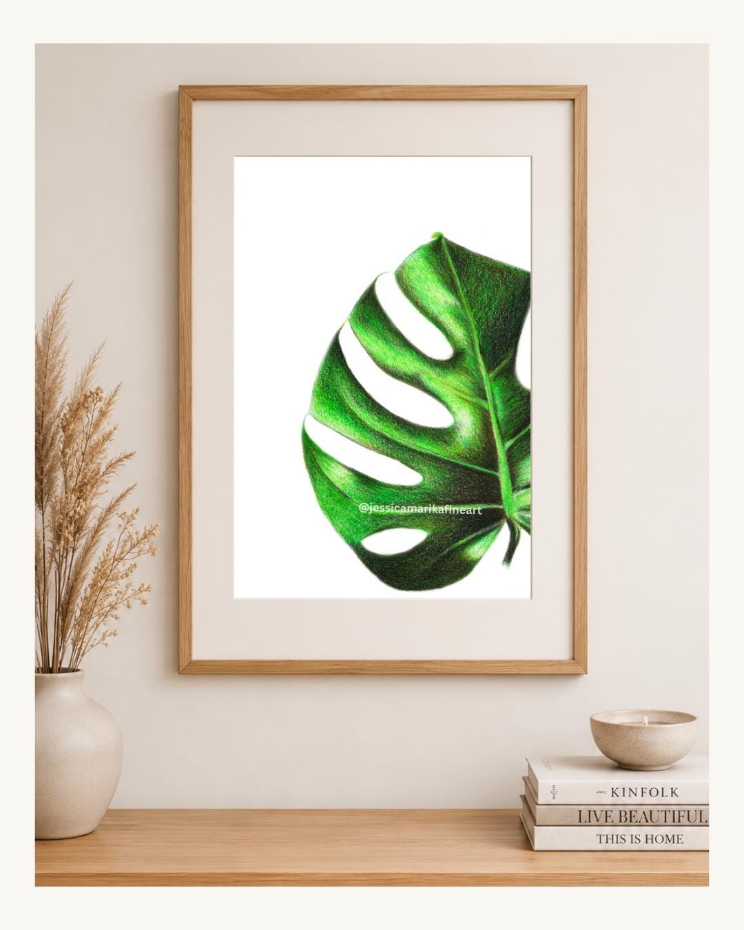 Monstera Fine Art Print: "Say Cheese!" Coloured Pencil Drawing Wall Art (A5 A4)