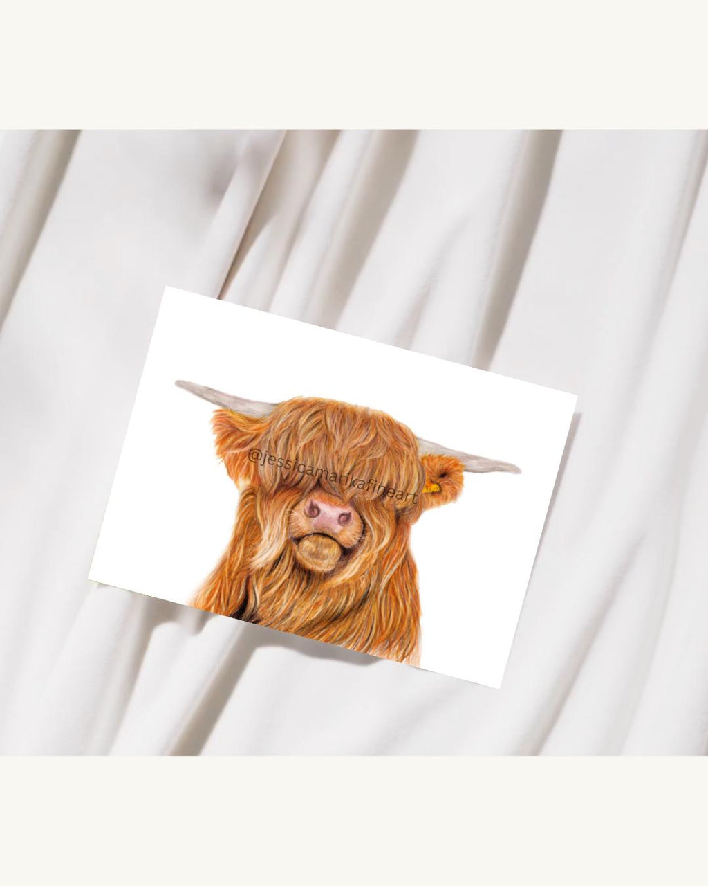 Highland Cow Coloured Pencil Drawing Print: "Highland Coo-tie" Wall Art (A5 A4)