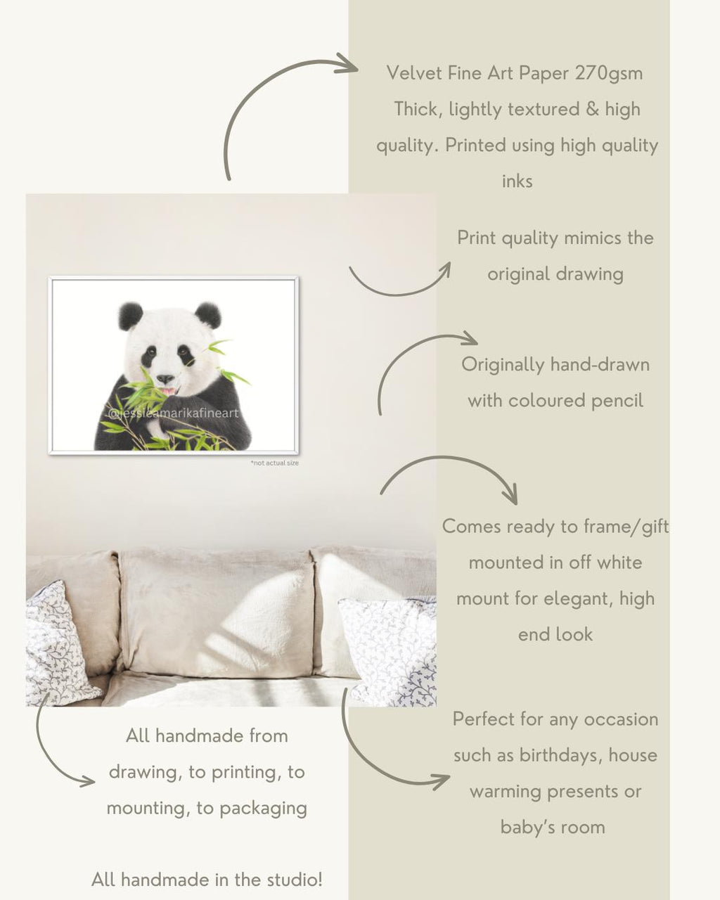 Panda Fine Art Print: "Bamboo Bliss" Coloured Pencil Drawing Wall Art (A5 A4)