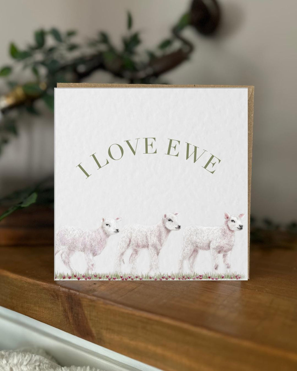 Hand Drawn Sheep Lamb Card, Textured Cardstock Greeting (148mm x 148mm), Blank Inside
