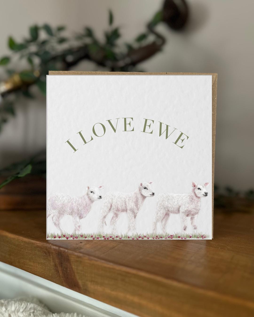 Hand Drawn Sheep Lamb Card, Textured Cardstock Greeting (148mm x 148mm), Blank Inside