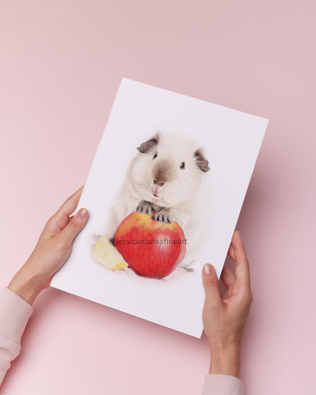 Guinea Pig Fine Art Print: "Pip Squeak" Coloured Pencil Drawing Wall Art (A5 A4)